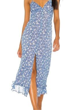 MAJORELLE Blue and White Floral Slip Dress- Revolve Quincy Dress in Ditsy Blue